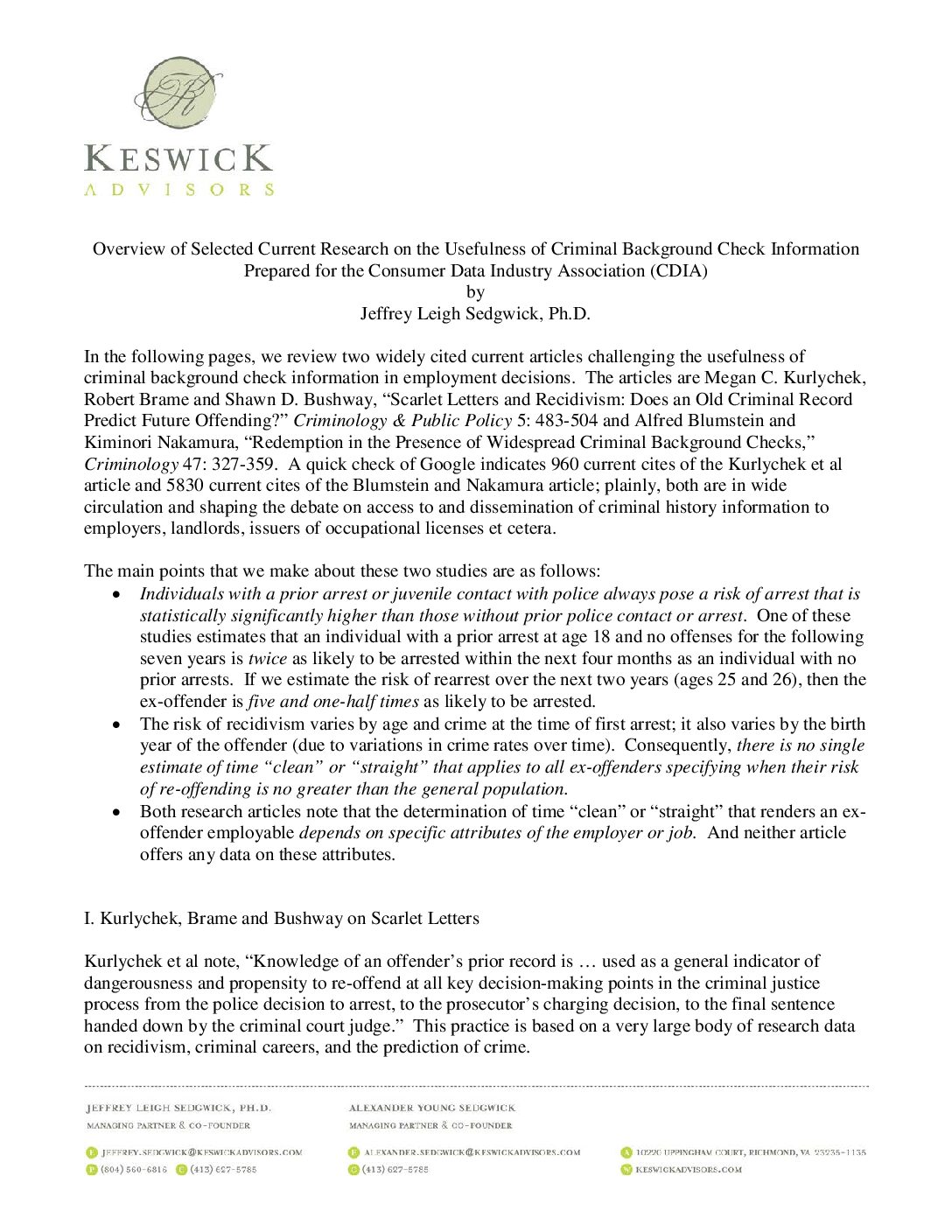 Sedgwick: Casting a Critical Eye on Recidivism Research