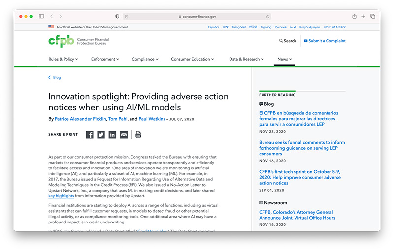 Innovation spotlight: Providing adverse action notices when using AI/ML models