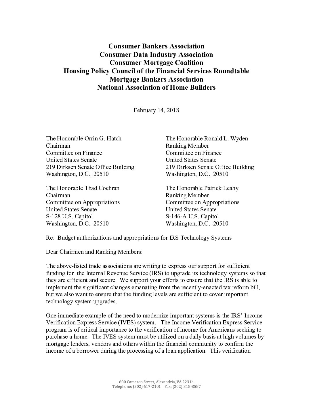 Joint Trades Letter to the U.S. Senate