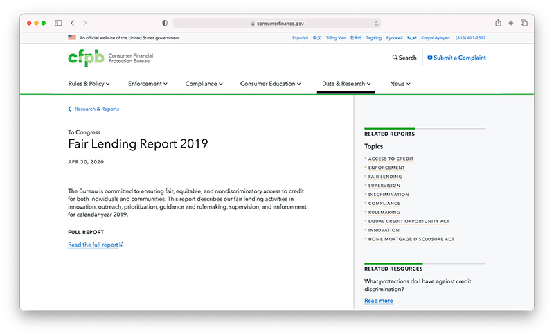 Protecting consumers and encouraging innovation: 2019 Fair Lending Report to Congress